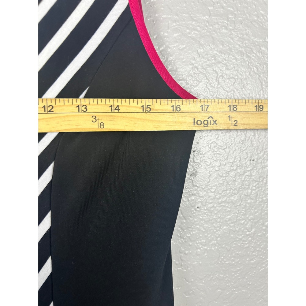 Joseph Ribkoff Black White Striped Sleeveless Dress Pink Trim Size 10 Chevron - Picture 3 of 4
